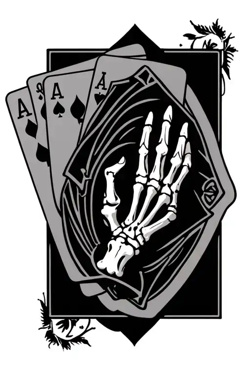 Western Leg Sleeve With 4 Cards And Skeleton Hand Holding