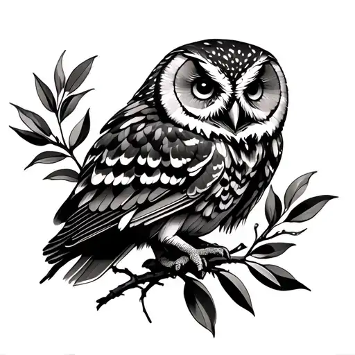 Eurasian Owl On An Olive Branch