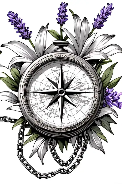 Lilys With Lavender Compass With Map And Chain