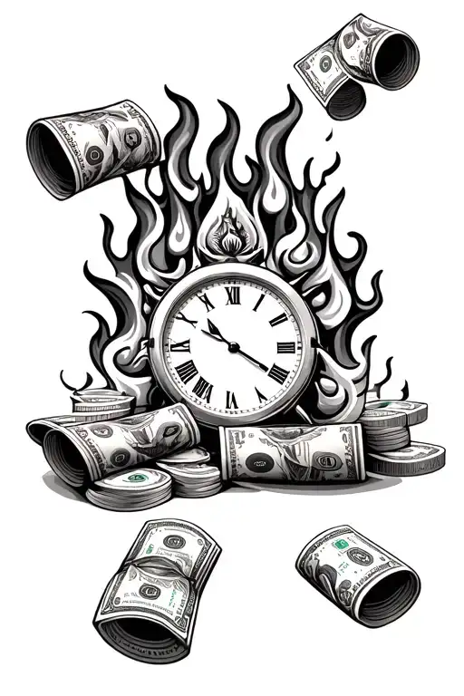 Flames Into Money Rolls On Gamble Board And Old Time Watch