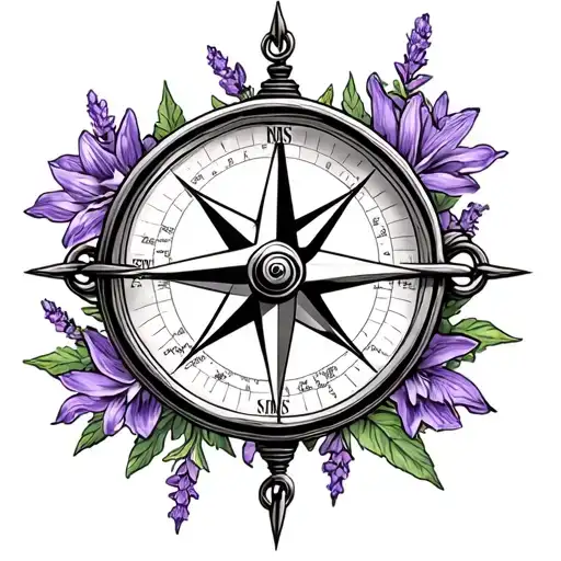Lilys And Lavender Compass Map With Long Chain Wrapped