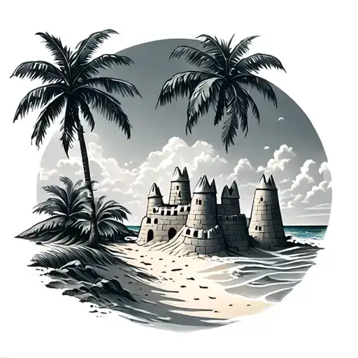 Beach Scene With Sandcastle