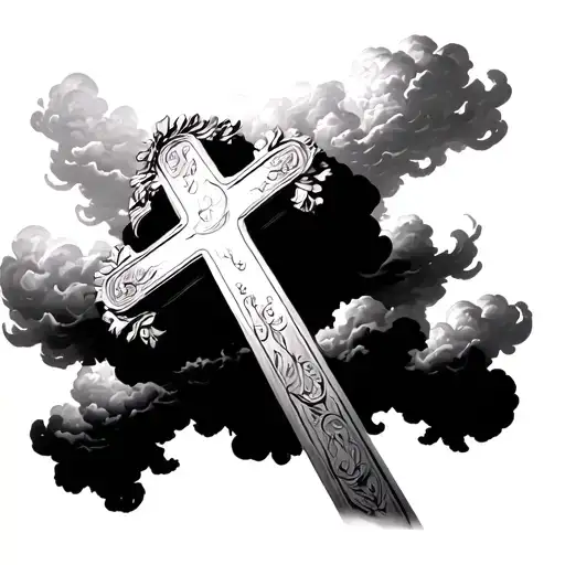 Roman Cross Surrounded By Clouds