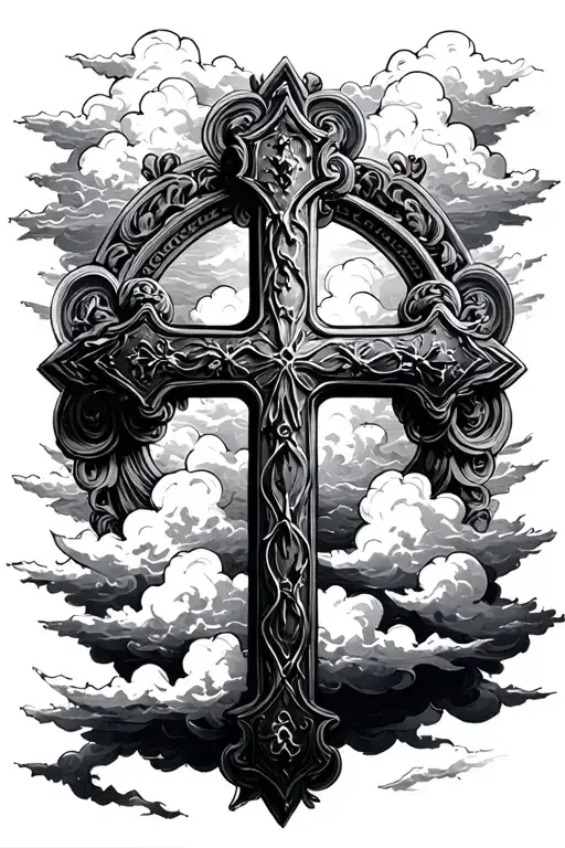 Roman Cross Surrounded By Clouds