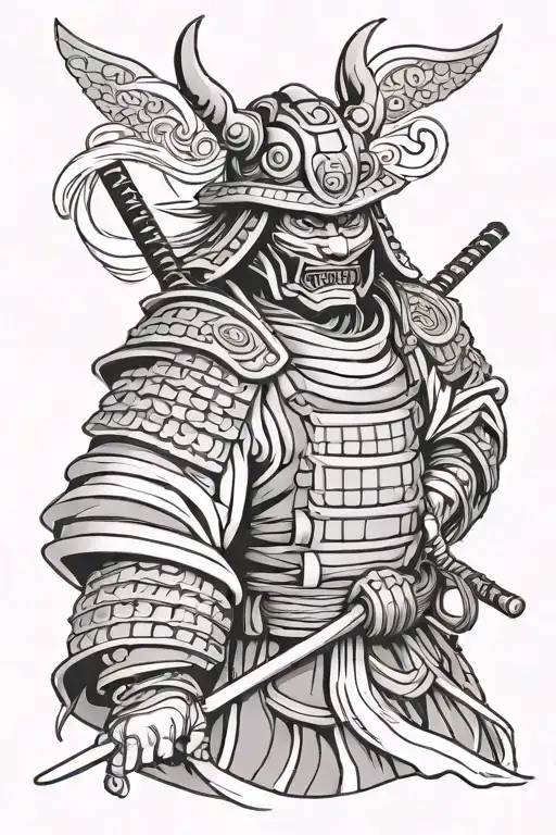 Samurai Tattoo In Graphic Style In A Hanja Mask