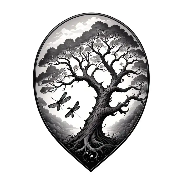 Tree Of Life With Dragonfly Flying