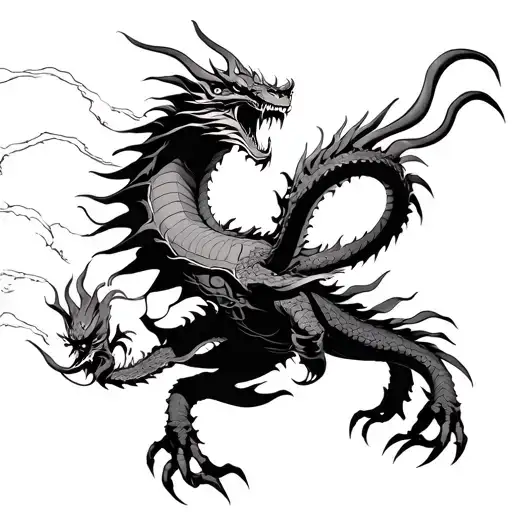 Japanese Demon With Five Claw Dragon Flying