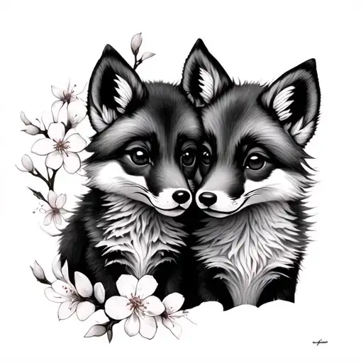 Cherry Blossom And Fox Cubs