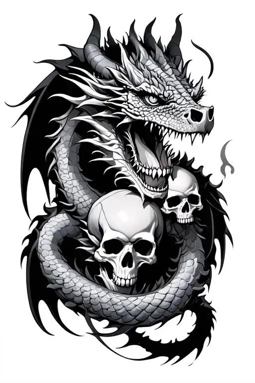 Dragon With Skulls Surrounded