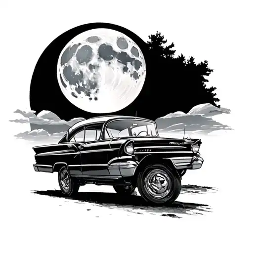 Classic Car With A Full Moon