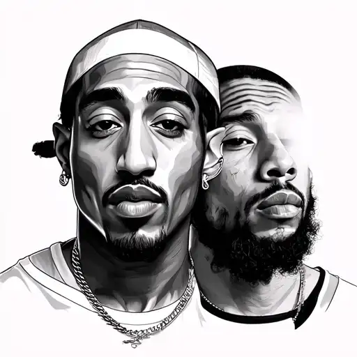 Split Face Tupac And Nipsey Hussle Portrait Fineline