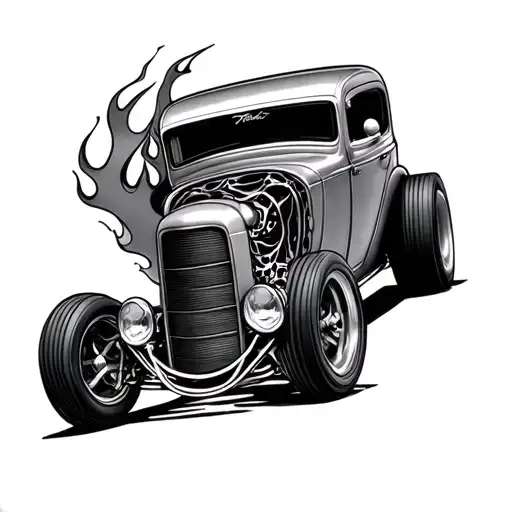 Hot Rod With Skull And Flames