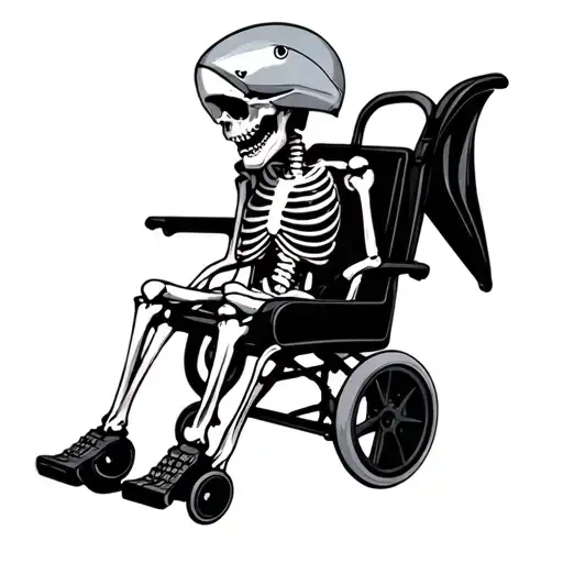 Skeleton In Wheel Chair With Shark Helmet On