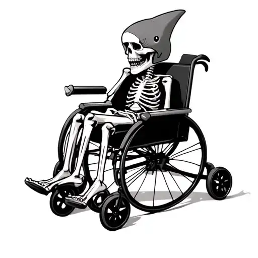 Skeleton In Wheel Chair With Shark Fin Helmet On
