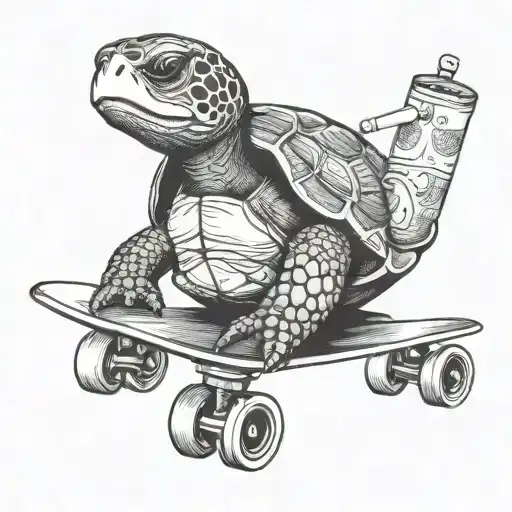 Turtle Riding A Skateboard And Smoking A Cigarette