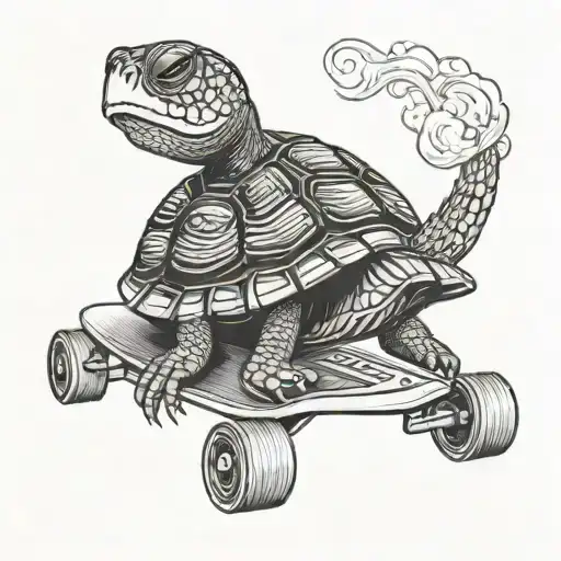 Turtle Smoking A Cigarette While Riding A Skateboard