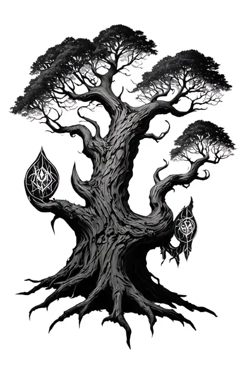Nordic Norns At Yggdrasil Tree