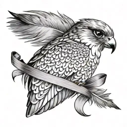 Peregrine Falcon Feather With Deconstructed Gray Ribbon Wrapped