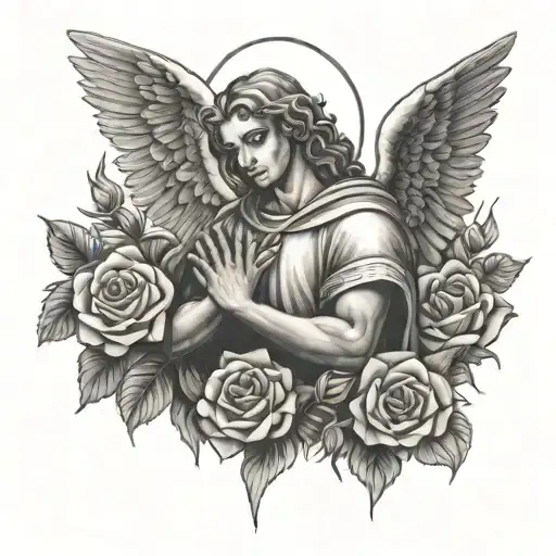 Archangel Uriel Holding Bible With Roses Around Him