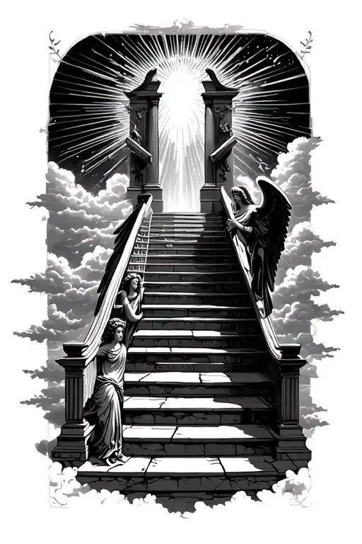 Stairway To Heaven Walking Up Stairs Angels Sun Rays Clouds Heaven Gate At The Top Of The Stairs
