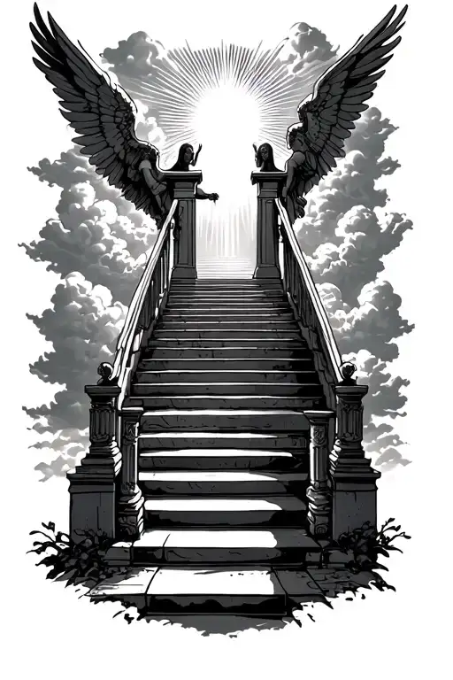 Stairway To Heaven Walking Up Stairs Angels Sun Rays Clouds Heaven Gate At The Top Of The Stairs
