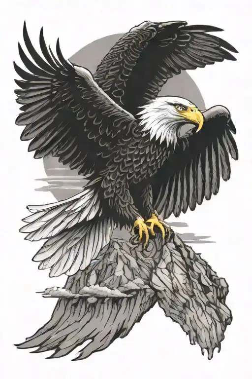 Sun Rays With Bald Eagle And Landscape For Shoulder