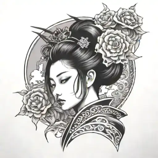 Gothic Geisha In Background