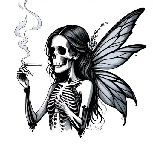 Fairy With Skeleton Smoking Cigarette