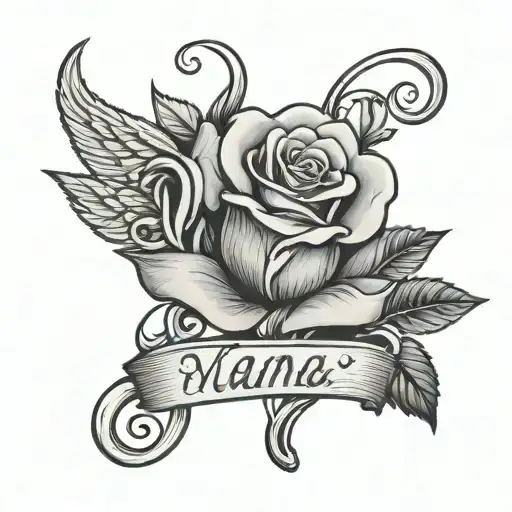 Rip Nana In Cursive With Rose Intertwined