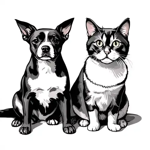 Dog And A Cat Sitting