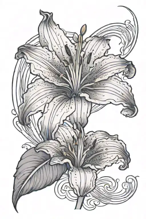 Lily With Stem With A Big Crescent Moon From Behind