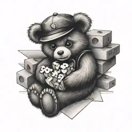 A'dreama With Teddy Bear Holding Blocks