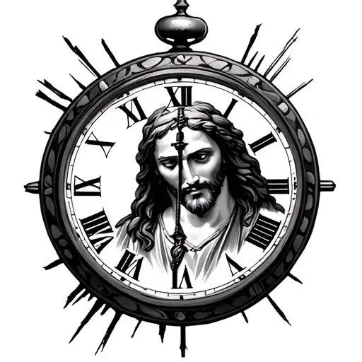 Jesus Looking Down At A Clock