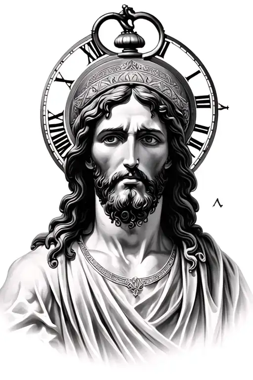Jesus Looking Down At A Clock