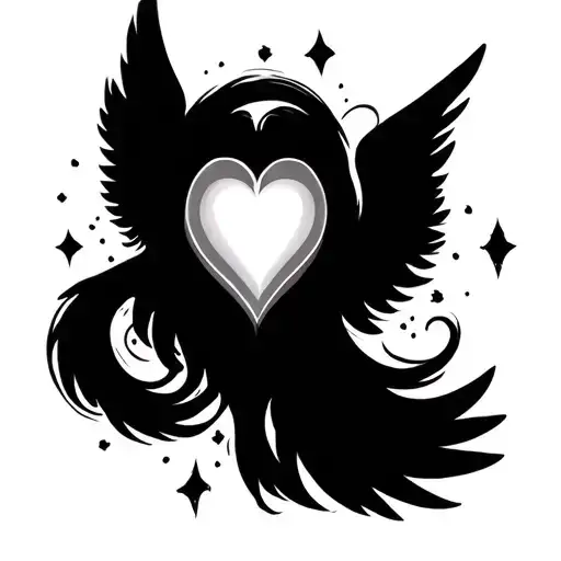 Angel Wings With Heart Eye Inside