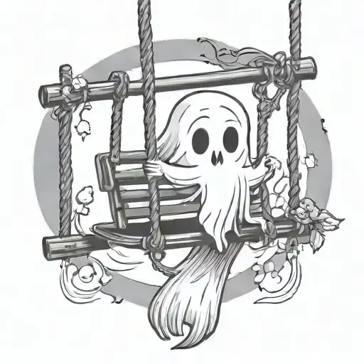 Cute Ghost On A Swing In Black And White