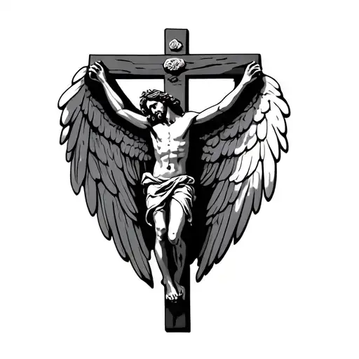 Jesus Crucified On Cross With Wings