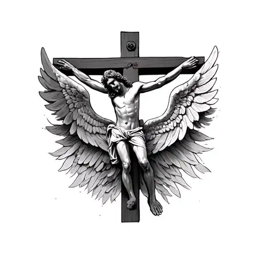 Jesus Crucified On Cross With Wings