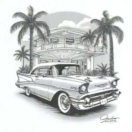 1957 Chevy Bel Air With Palm Trees In The Background