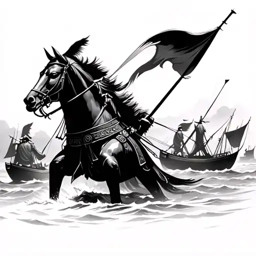 Genghis Khan Army Storming Japan On The Beach With Boats From The Japanese Perspective