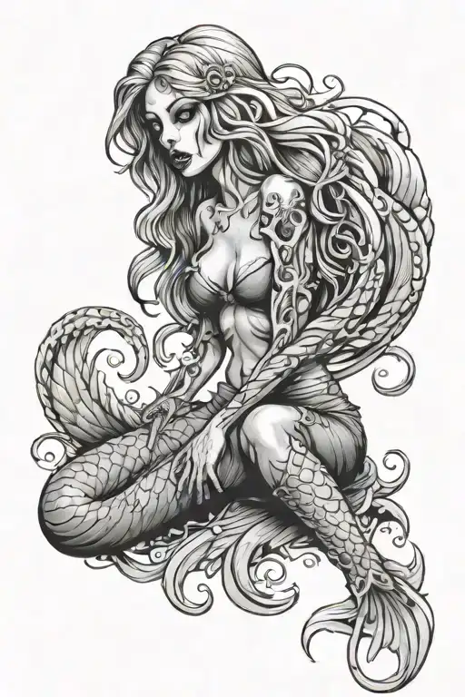 Zombie Mermaid Sitting Bone Tearing Through Skin
