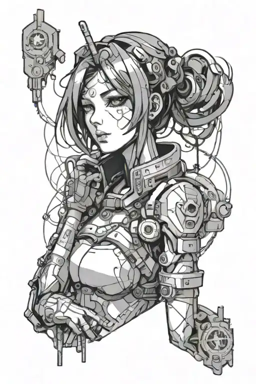 Anime Girl Cyberpunk On Hand