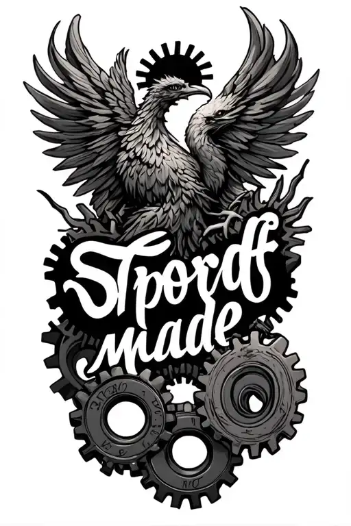 Self Made Word At Top With Gears And Phoenix