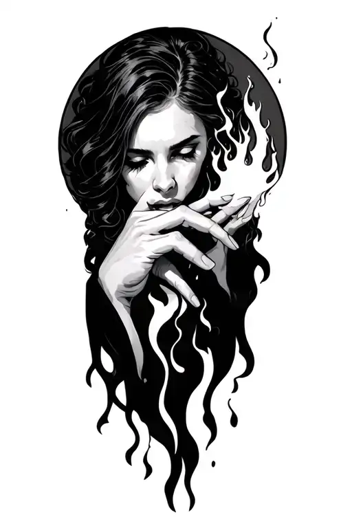 Women's Hand Dropping Souls Out Of It Into Fire Coming Up