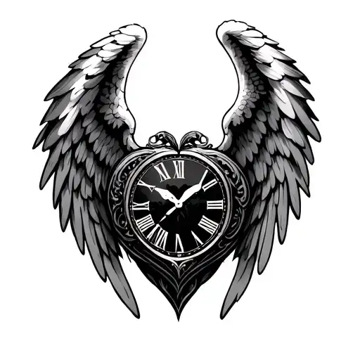 Heart Clock Angel Wings