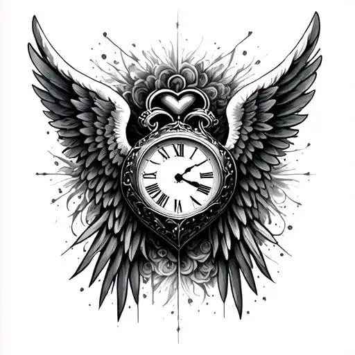 Heart Clock Angel Wings