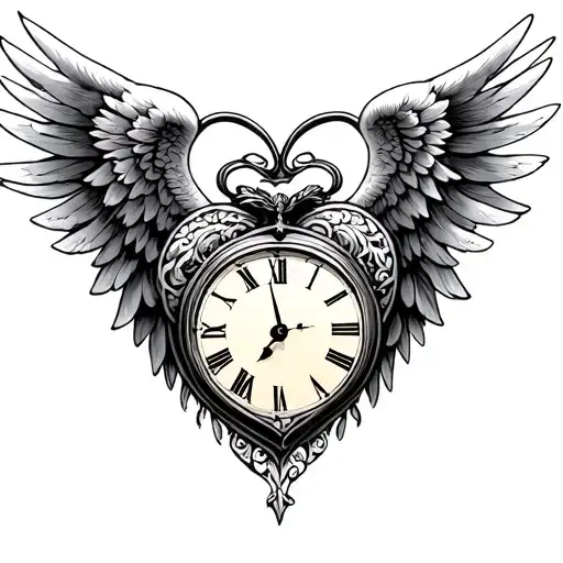 Heart Clock Angel Wings
