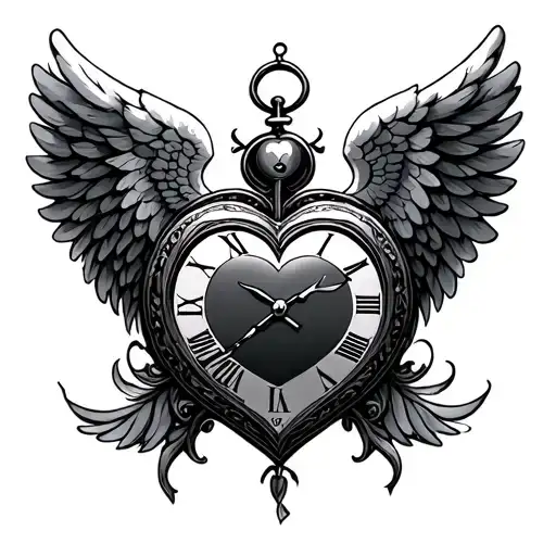 Heart Clock Angel Wings