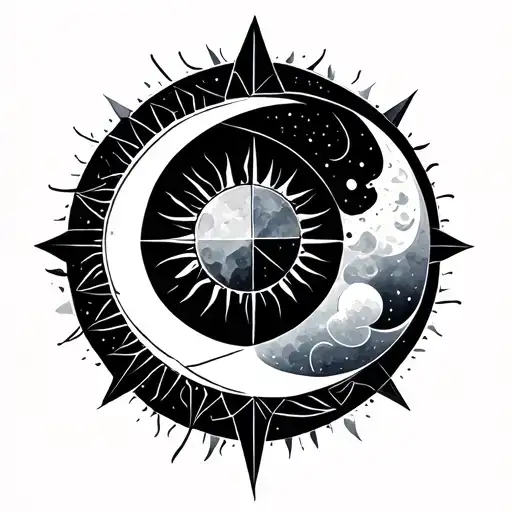 Geometric Sun And Moon Fine Line