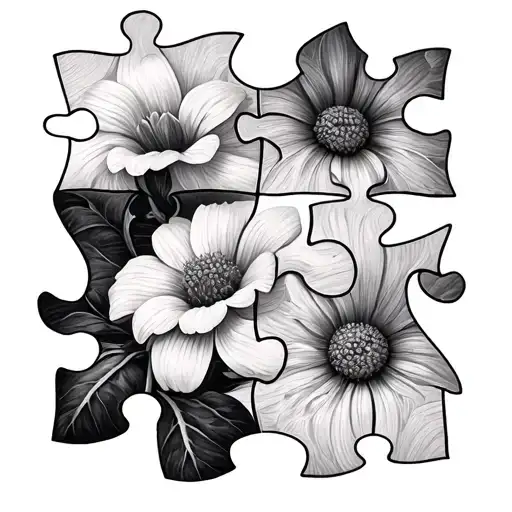 Puzzle Pieces Arranged But Each Puzzle Piecer Had A Different Flower Drawn On It